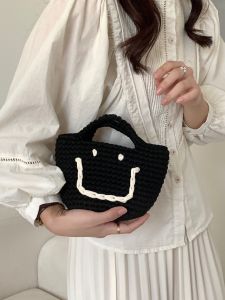 Túi Đeo Tay Dệt Kim Hình Mặt Cười CHAWOOL Dành Cho Nữ Túi Đeo Vai Nhỏ Mềm Có Thể Gấp Lại Có Thể Giặt Được Túi Xách Thời Trang Mùa Thu Đông