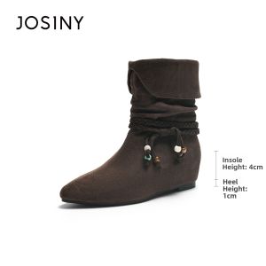 Josiny | Summer Retro Marad Style Ankle Boots With Fringe And Beads Pointed Toe