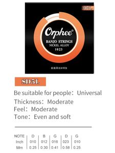 IRIN | Orphee 4/5/6 Strings Banjo Strings Nickel Alloy Wound Hexagonal Steel Core Rust Resistant SD4L SD5L SD6L Banjo Accessory Strings