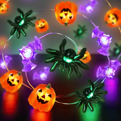 1PC 3D Pumpkin Bat Spider Halloween String Lights Spooky Horror LED Fairy Light Indoor Outdoor Halloween Party Home Decoration