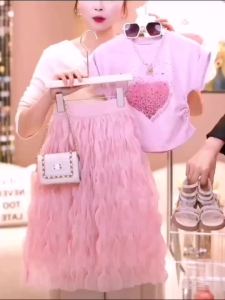 Girls Summer Outfit Set New Stylish Short Sleeve for Kids T Two-Piece Set Girl Fashionable Long Dress