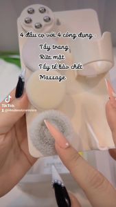 Máy rửa mặt cầm tay thiết kế 4 đầu cọ với lông bàn chải siêu nhỏ làm sạch sâu lỗ chân lông kích thích dưỡng chất thẩm thấu