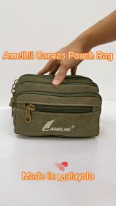 Amelhil Canvas Pouch Bag Men Waist Bag Beg Pinggang Lelaki Multi Zipper Pouch 6 Zip Big Canvas Bag