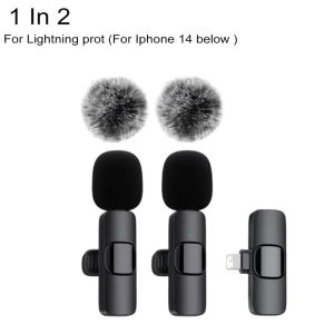 Wireless Lavalier Microphone 2 Pack Noise Canceling Clip Mic For iPhone Android Video Recording Live Streaming Vlog YouTube