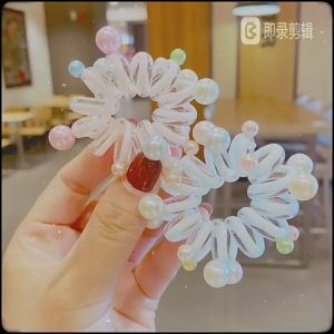 Dây buộc tóc lò xo thun cột tóc đính ngọc trai nhân tạo cho bạn gái