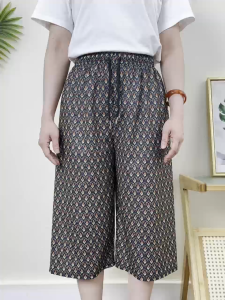 DF HOME กางเกงขาสั้นลายไทย ผ้าหนังไก่ เป็นเอวยางยืด เอวกางเกงมีเชือกผูกรูดได้ สินค้าพร้อมส่งจากไทย QC-ZK7001