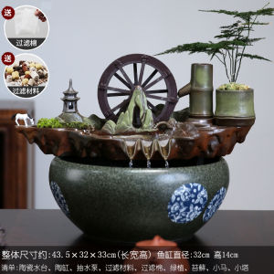 Rural Style Waterwheel Decoration Ceramic Fountain Office Opening Gifts Living Room Decorative Accessories Feng Shui Water Wheel