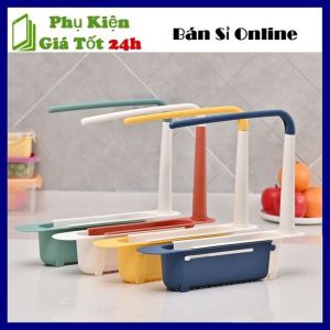 Giá Để Giẻ Rửa Bát Gắn Bồn Kèm Thanh Treo và Lỗ Thoát Nước Tiện Lợi - Kệ Gác Bồn Để Đồ Rửa Chén Có Thể Kéo Dài - Khay treo đồ rửa bát gắn bồn rửa có móc treo khăn tiện dụng