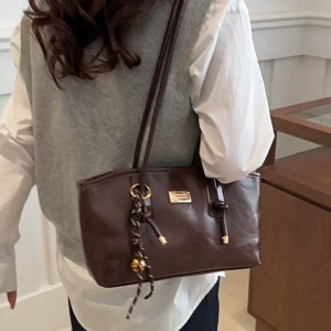 Womens Underarm Shoulder Bag PU Leather Vintage Tote Coffee Brown - Minimalist Lightweight for Casual Office Daily Use