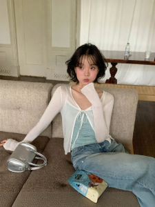 NIHAOKANONG | Bộ Đồ Len Hàn Quốc Lười Mà Tinh Tế Có Chấm Bi Bao Gồm Áo Quây và Áo Cardigan