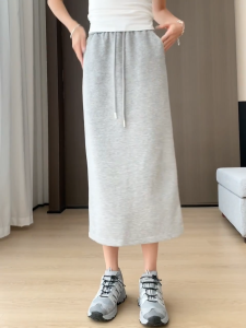 Pencil Skirt for Women High Waist Drawstring Straight Long Skirt