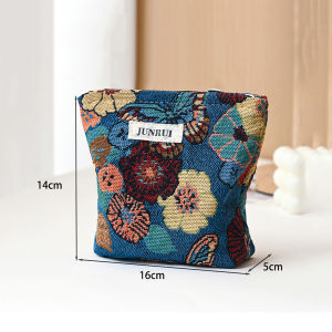 Womens Makeup Bag Blue Bouquet Large Capacity Sanitary Napkin Touch-up Makeup Supplies Canvas Storage Bag Toiletry Bag