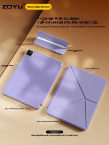 Zoyu | iPad11 Pro Protective Case Mini7 Double-Sided Clip Anti-Collision 10th Generation Apple Tablet Pro Cover Air7 Semi-Pack K-Fold Rotation Stand Air65 Magnetic Attraction Pen Bag 13 Inch 12.9