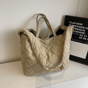 Fashionable Embroidered Nylon Shoulder Bag 2024 New Style Commuter Tote Crossbody Bag Large Size Soft Handle Casual Purse