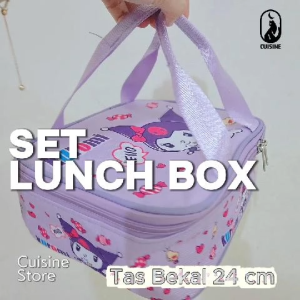 Lunch Box Set Anak Karakter Lucu My Melody Cinnamoroll Kuromi Spiderman Tas Bekal Sekolah Anti Panas