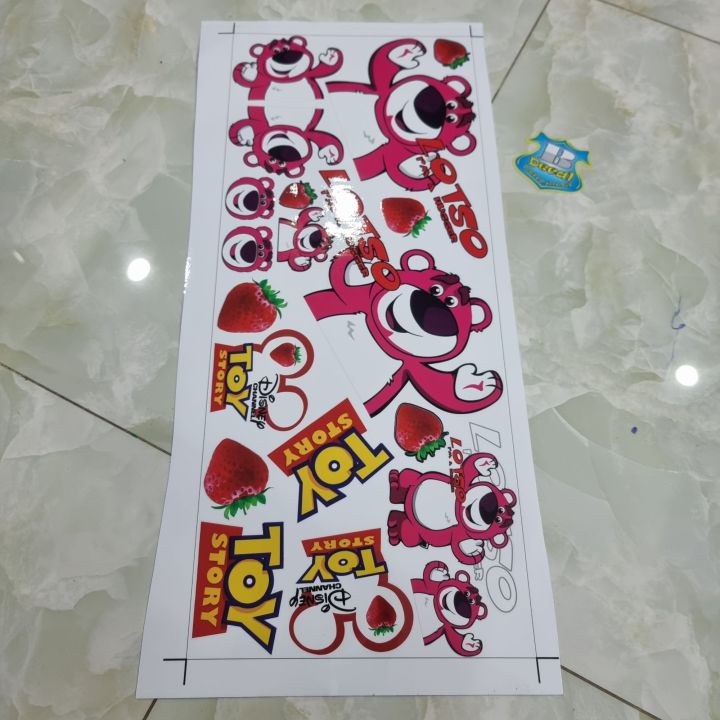 Trọn bộ tem logo sticker gấu dâu hồng dán trang trí xe máy | Lazada.vn