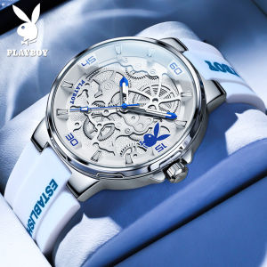 PLAYBOY Sports Watch For Men New 2023 Original Waterproof Luminous Skeletonized Dial Silicone Strap jam tangan lelaki