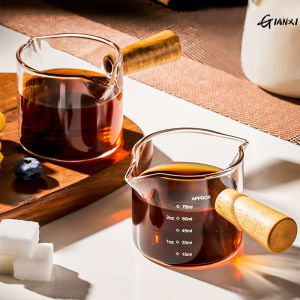 GIANXI Wood Handle Glass Espresso Measuring Cup Single/Double Mouth Milk Jug Coffee Supplies Transparent Kitchen Measure Mug