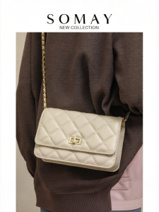 Somay | Stylish Quilted Chain Shoulder and Crossbody Bag for Women White Small