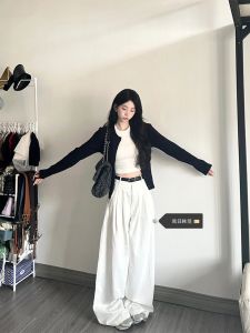 Quần Jeans Denim Ống Rộng Cạp Cao Màu Trắng Cho Nữ Thu Đông Quần Dài Dài Đến Sàn Ôm Dáng Thẳng Quần Jeans Thường Ngày