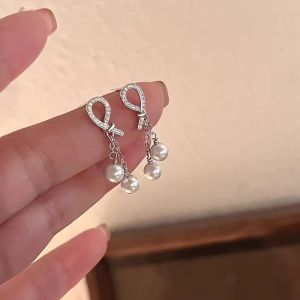 French Full Drill Pearl Earrings 2024 New Gold Tone Womens Elegant Personality Ear Jewelry Lightweight Luxury Sensation