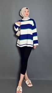 (COD) MALIKA Sweater Rajut Tebal Wanita Motif Stripe Tebal | Malika Knit Korean Style