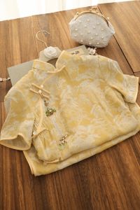 Elegant Vintage Chinese Landscape Print Flag Dress Young Style Simple Elegant High Quality Summer New Polyester Fiber Short Sleeve