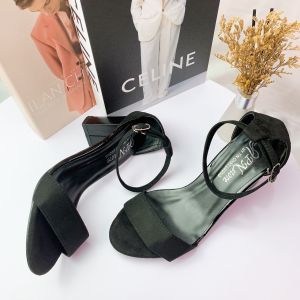 Giày cao gót giày sandal nữ cao gót vuông 7p quai bản ngang nhung phong cách đơn giản - SD13 ảnh thật