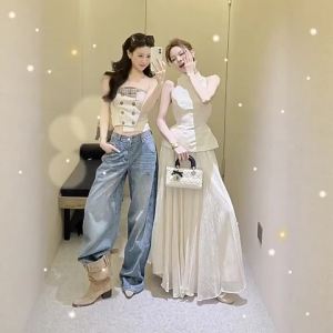 VKSOD | Sweet Korean Style Suit Sleeveless Top High Waist Trousers Slimming Skirt
