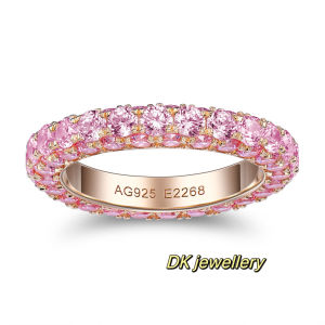 Flashy Pink Diamond Encrusted Ring Womens Fashion Commute Style Three-Faced Silver Plated Geometric Ring Luxury Jewelry