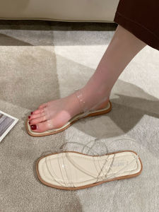 Womens Flat Sandals Roman Style Soft Bottom Beach Shoes Transparent Strap Fashionable Summer Korean Version Casual Loafers