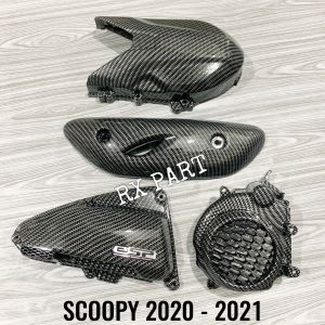 Cover/tutup knalpot + Cover kipas + Cover filter/tutup hawa + Cover Tutup CVT HONDA SCOOPY 2020 - 2021 - 2022 Carbon/karbon Barang sesuai dengan yg ada di foto