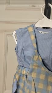 Setelan Anak Perempuan Import Knit Tanpa Lengan Celana Dadu Pita Karet Free Tas Cute Girl