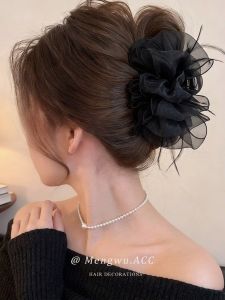 MENGWU | Black French Style Net Mesh Hair Clip