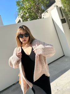Miss Biggie Fashion Plus Size Slim Looking Easiest for Match Oversize Thick Needle Twisted Flower Sweater Cardigan Coat
