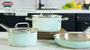 Bộ Nồi Chảo Quánh Inox 304 Sunhouse SHG608 - Đáy Dày 3 Lớp Vung Kính Cường Lực - Hàng Chính Hãng