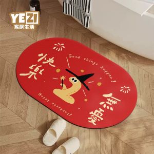 Celebratory Snake Year Bathroom Mat Quick Dry Anti Slip Door Mat Home Floor Carpet Modern Simple Style Elliptical Shape