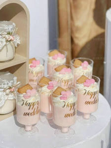 Wedding Decoration Transparent Plastic High Foot Cup Stickers Champagne Cup Dessert Table Decorations One Time Use
