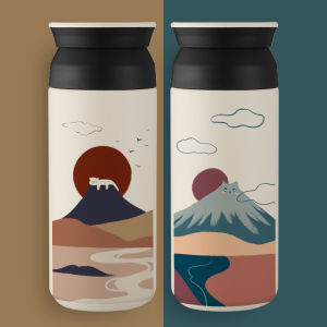 Japanese Style Cat Original Creative Thermos Cup and Wind Minimalist Artsy Fresh Portable Cute Cartoon Coffee Water Cup
