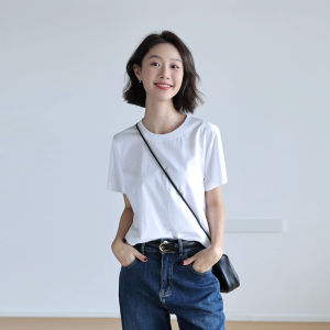 เสื้อยืดคอกลมแขนสั้นผ้าฝ้ายแท้ทรงหลวมสำหรับผู้หญิง เสื้อชั้นในลำลองสำหรับใส่ไปทำงาน ทรงหลวม ทรงเข้ารูป ทรงเข้ารูป