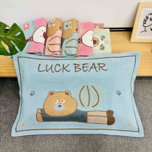 Childrens Pure Cotton Flannel Pillowcases Cartoon Kitty Cat Design Latex Pillow Core Cover Breathable All-Season Set of Two