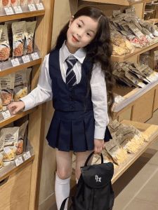 Boy Preppy Style Suit Spring and Autumn JK Uniform False Two-Piece Suit Baby Girl Long Sleeves Shirt Western Style Pleated Skirt Pants