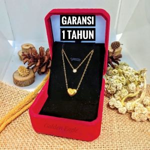 Kalung Dobel Liontin Hati | Bahan Original Titanium Bukan Yang Campuran | Kalung Anti Karat & Tidak Bikin Alergi | Kalung Pria & Wanita