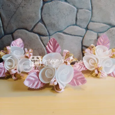 Bunga R Top Putih Daun Pink Untuk Hiasan Mahar Seserahan Toples Lebaran
