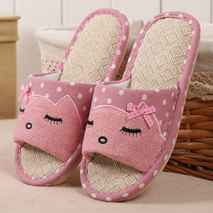 Cute Parent-Child Floor Summer Boys and Girls Couple Children Cartoon Linen Slippers Home Slippers Female Summer Indoor Non-Slip