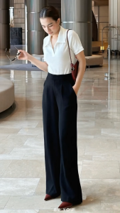 Quần tây nữ dài màu đen ống suông basic cạp cao phong cách đơn giản quần tây nữ cao cấp