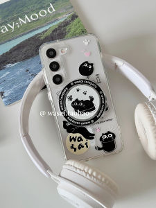 WASAI Cute Little Black Cat Phone Case Magnetic Stand Anti-Fall Female Model S23 Ultra S24 S25 Ultra New Transparent Full Cover Protection