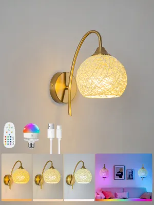 Battery-Powered Wall Light Wireless Charging Wall Light with 2000Mah Dimmable Detachable Bulb and Remote Control 15-Color Wall Light Bedroom Living Room Hallway Wall Decoration