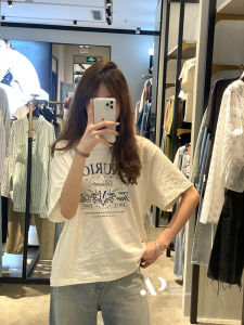 New Retro Printed Letter round Neck Short Sleeve T-Shirt Womens Loose Fit Summer Casual Comfortable Cotton Top 0561