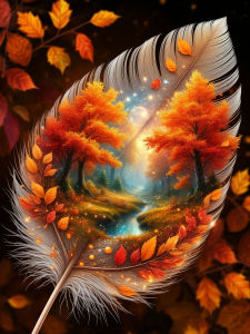 Huacan Diamond Painting Autumn Magic Forest Feathers Diamond Embroidery Landscape Complete Kit Picture Of Rhinestones